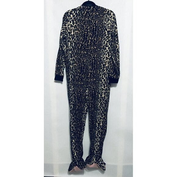 Nick And Nora Womens Small Leopard Fleece Footed Pajamas One Piece Sleepwear - Picture 3 of 6